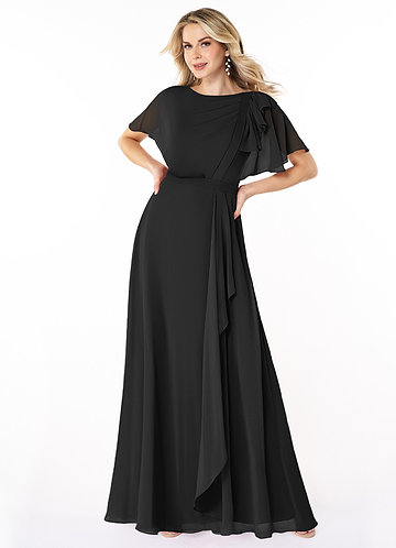 Azazie Aaliyah Modest Bridesmaid Dresses A-Line Scoop Pleated Chiffon Floor-Length Dress image1