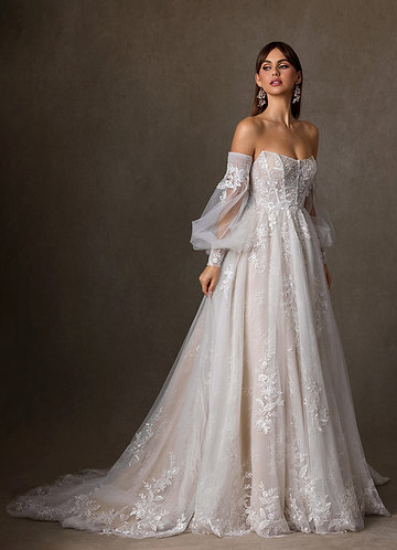 Azazie Elowyn Abiti da Sposa Abito Principessa in Pizzo Senza Cinturino Diamante Bianco Nudo image1