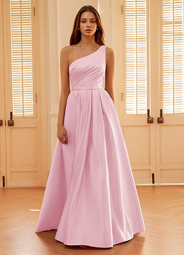 Millie Rosado Vestido de fiesta de satén con corte A image1