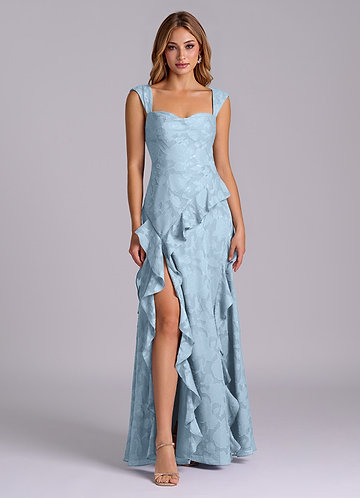 Azazie Sloane Bridesmaid Dresses Sky Blue A-Line Sweetheart Neckline Floral Burnout Dress image1