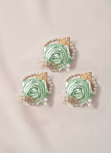 front Lot de 3 corsages de poignet assortis pour demoiselles d'honneur avec bracelet en perles