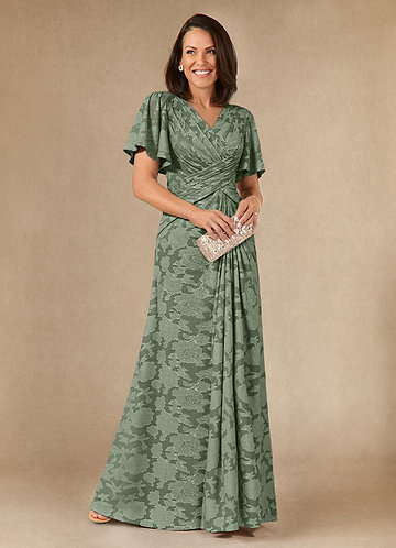 Azazie Emmeline Mother of the Brides Dresses Matcha A-Line Pleated Floral Burnout Dress image1
