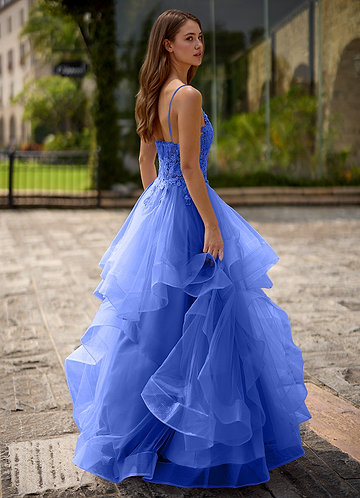 Spitze Royal Blue Sheer Lace Prom Dress image1