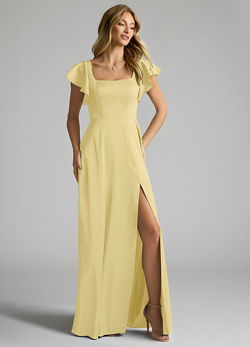 Azazie Bondi Bridesmaid Dresses Lemon Sorbet A-Line Bow Stretch Satin Dress image1 0