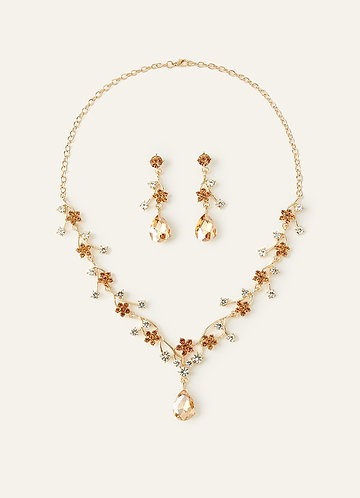 front Crystal Rhinestone Necklace and Earrings Set