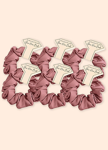 front Matching Color Six-Piece Bridesmaid Stretch Satin Regular Size Scrunchie Set
