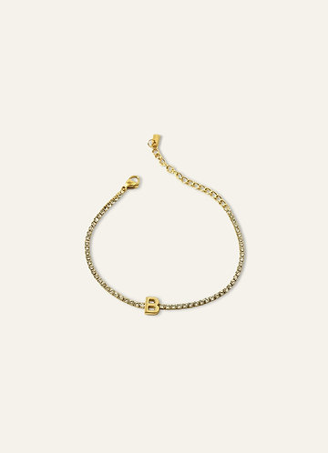 front 18K Gold Plated Stainless Steel Personalized Letter Zirconia Bracelet