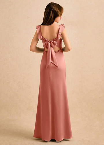 Azazie Novalie Girls Formal Kukkaistyttöjen mekot Mrenneito Keula Joustava satiini Lattian pituus Pukeutua image1