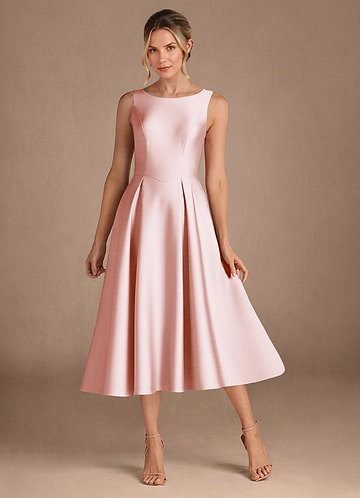 Azazie Fulton Mother of the Brides Dresses Blushing Pink A-Line Pleated Stretch Satin Dress image1