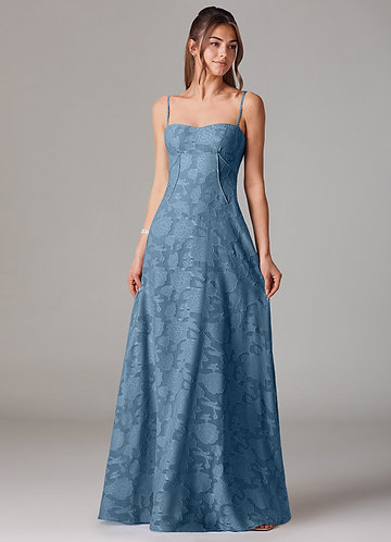 Azazie Valentine Bridesmaid Dresses Steel Blue A-Line Sweetheart Neckline Floral Burnout Dress image1