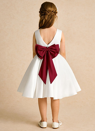 Azazie Sosie Flower Girl Dresses Ivory Burgundy A-Line Pleated Matte Satin Dress image1