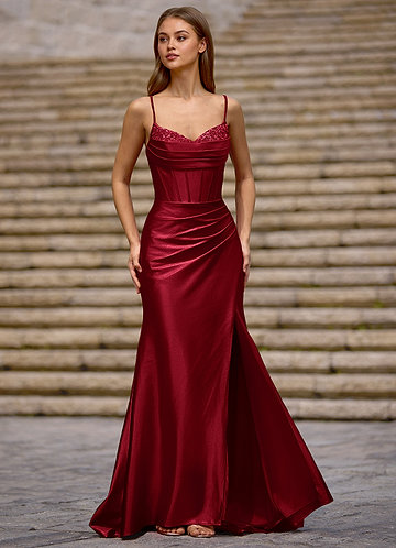 Glow Burgundy Silk-like Satin Prom Dress image1