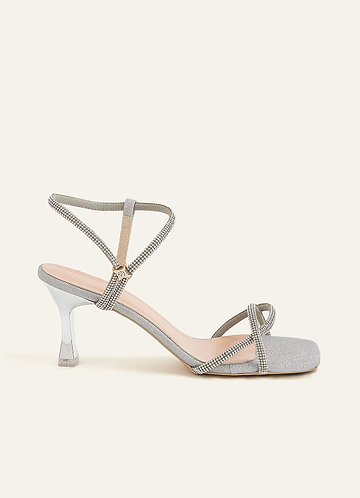 front Escarpins à talons chaton avec brides à la cheville pailletées et métalliques