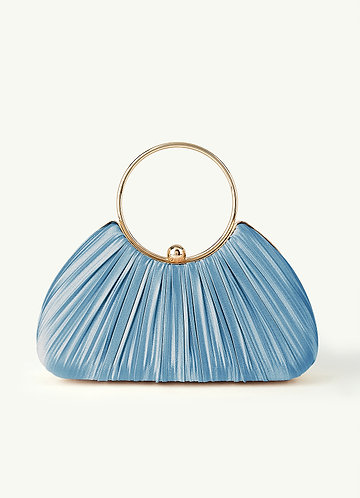 front Matching Color Metallic Satin Pleated Handbag