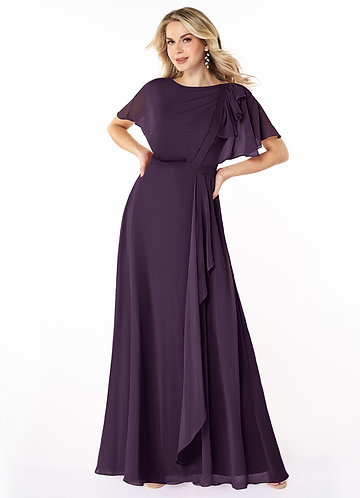 Azazie Aaliyah Modest Bridesmaid Dresses A-Line Scoop Pleated Chiffon Floor-Length Dress image1
