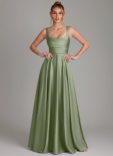 azazie:shop bridesmaid dresses Pistachio shoulder neckline