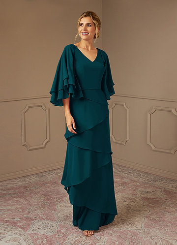 Azazie OHara Mother of the Brides Dresses Pine A-Line V-Neck Chiffon Dress image1