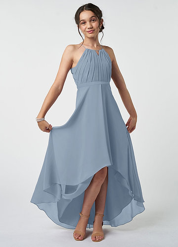 Azazie Oaklynn Junior Dusty Blue A-Line Pleated Chiffon Dress image1