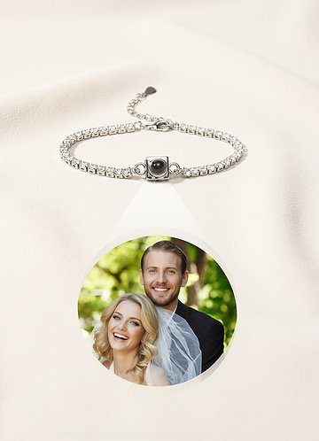 front Personalized Photo Projection Tennis Bracelet