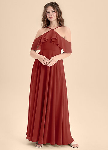 Azazie Tessabelle Junior Vestido de Terracota de Gasa de Corte en A con Vestidos sin tirantes image1