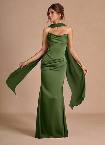 open lace back dress Olive Green Satin Bridesmaid Dress – Brooklyn