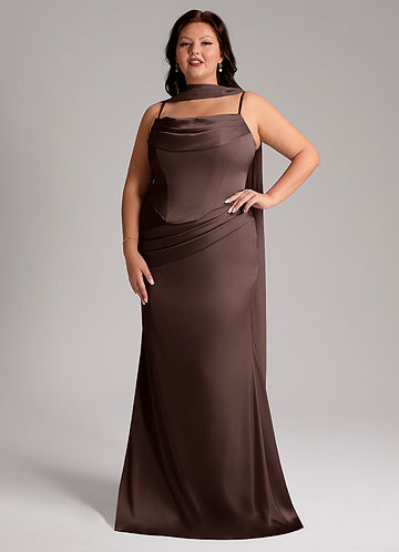 Azazie Sorrel Vestidos Dama de Honor Vestido de Ganache de Satén Elástico de Corte Sirena Convertible con Sin tirantes image1