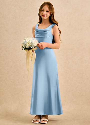 Azazie Raspberry Girls Formal Sukienki dla dziewczynek sypiących kwiaty Linia A Pofałdowany Satyna elastyczna Długość kostki Sukienka image1