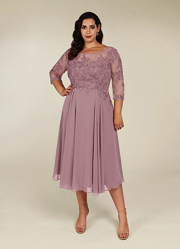 Azazie Marge Mother of the Brides Dresses Dusty Rose A-Line Scoop Lace Chiffon Dress image1