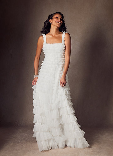 Azazie Zariah Wedding Dresses Diamond White A-Line Ruched Tulle Dress image1