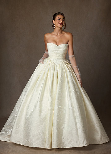 Azazie Celestia Wedding Dresses Antique White Ball-Gown Strapless Floral Jacquard Dress image1