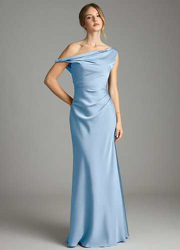 off the shoulder bridesmaid dresses uk Blue formal off the shoulder dress with sleeves