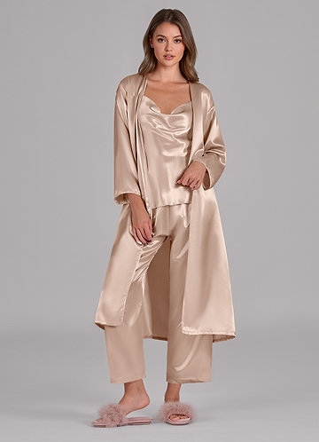 front Satin Long Sleeves 3-Piece Loungewear Set