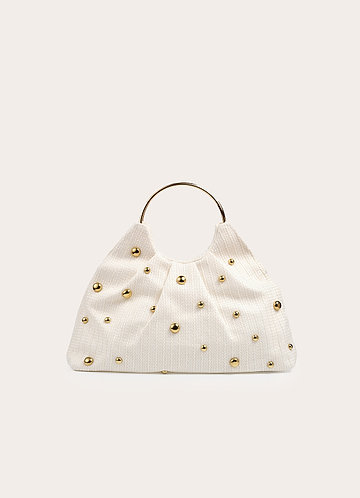front Studded Woven Handbag