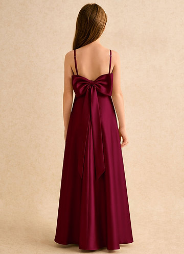 Azazie Joella Girls Formal Flower Girl Dresses Burgundy A-Line Pleated Stretch Satin Dress image1