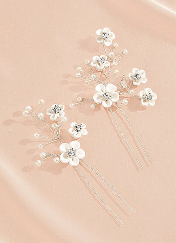 front White Flower U-Shaped Hairpin Set