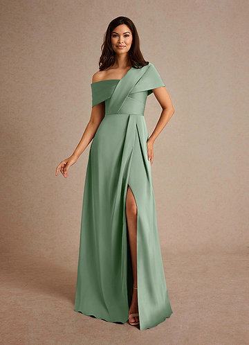 Azazie Milton Mother of the Brides Dresses Matcha A-Line Pleated Stretch Satin Dress image1