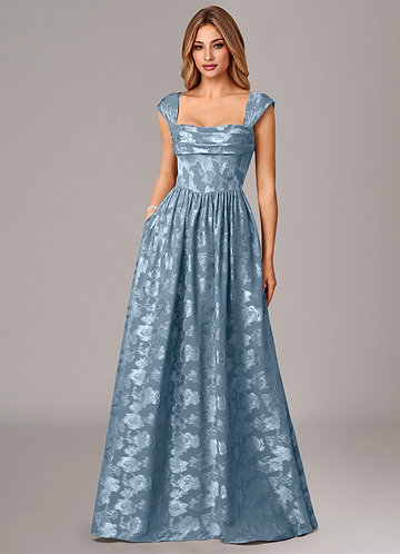 Dusty Blue Floral Burnout Bridesmaid Dresses