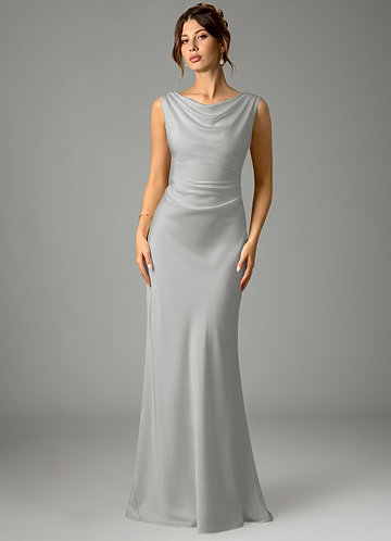 Kieryn Bridesmaid Dresses Silver Mermaid Pleated Stretch Satin Dress image1