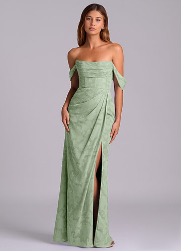 Azazie Johana Robes Demoiselle d'honneur Robe Sirène Convertible en Blumen-Burnout Épaule décolletée Vert Sauge image1