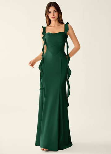 Alessia Belle Smaragdgroen Satijnen galajurk met vetersluiting op de rug image1