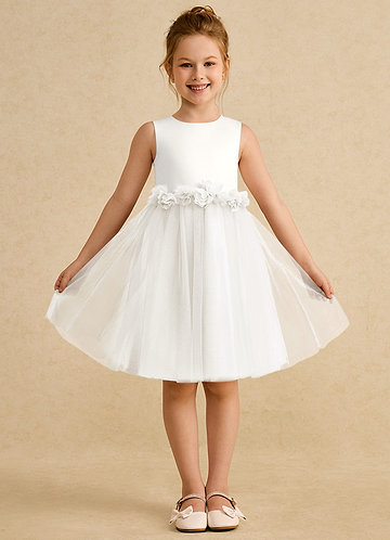 Azazie Louisa Flower Girl Dresses Vestido Marfim de Tule de Linha A com Sem mangas image1