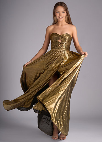 gold black tie dress