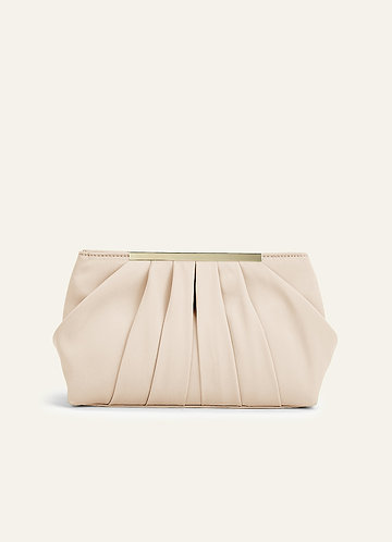 front Matchande färg Stretch Satin Plisserad Clutch