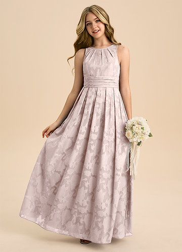 Azazie Bibiane Junior Vestido Rosa Corado de Esgotamento Floral de Linha A com Plissado image1