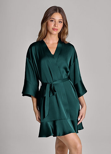 front Matching Color Ruffled Satin Robe