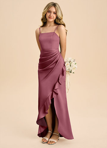 desert rose junior bridesmaid dresses BABARONI Flutter Sleeves Long Junior Bridesmaid Dresses With Slit Dusty Rose, Dusty Rose / J4