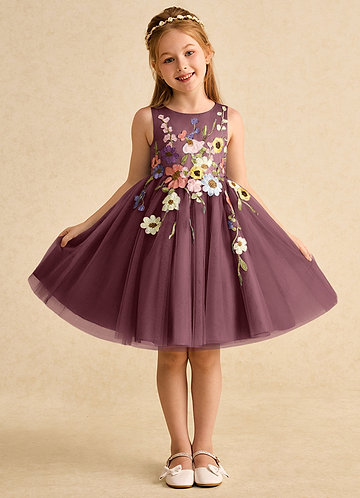 Azazie Prima Flower Girl Dresses Sangria A-Line Bow Tulle Dress image1