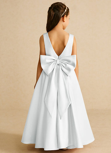 Azazie Pipsy Flower Girl Dresses Diamond White A-Line Bow Matte Satin Dress image1