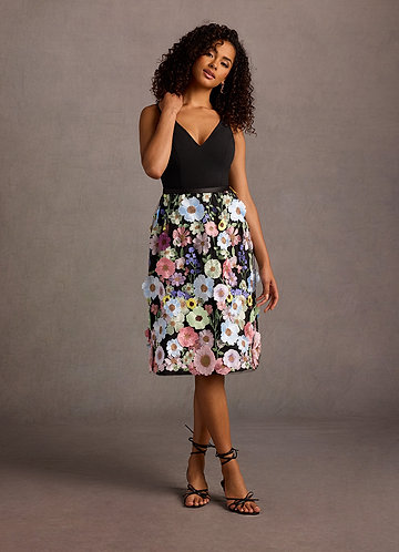 Letty Black and Multi Floral Midi Dress image1