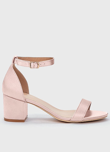 front Matching Color Metallic Satin One Strap Buckle Block Low Heel Sandals